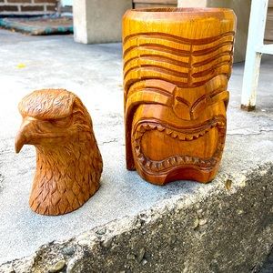 Tiki mug#Wood carved eagle head#